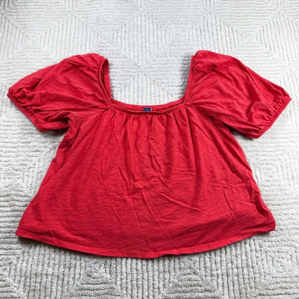 Old Navy Puff Sleeve Blouse Women's XL Coral Square Neck Boho Peasant Romantic